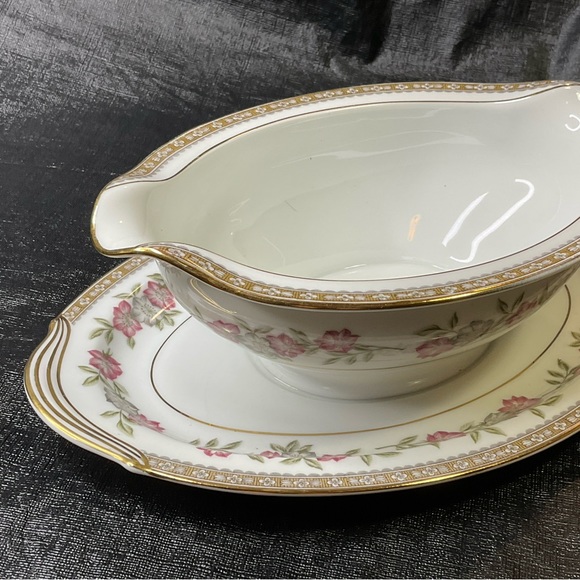 Gravy Boat Bowl With Unberplate Cordell by Noritake China 5408 Japan Gold Trim - Picture 2 of 7